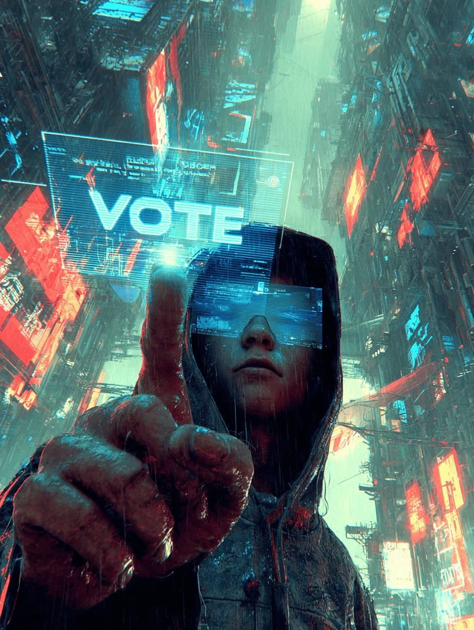 A Keyholder activating a holographic vote interface